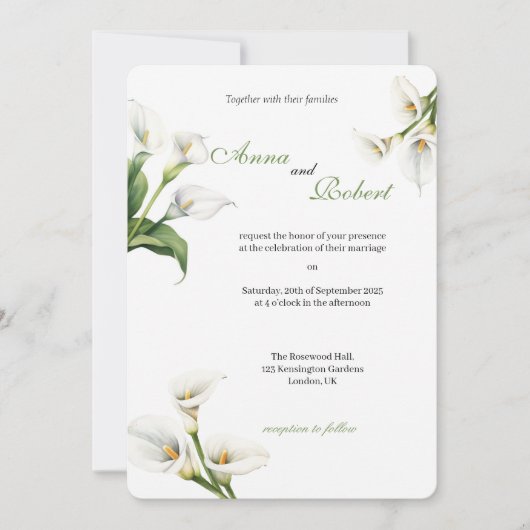 Elegante Calla Lily-uitnodiging – Bloemontwerp Kaart (Voorkant)