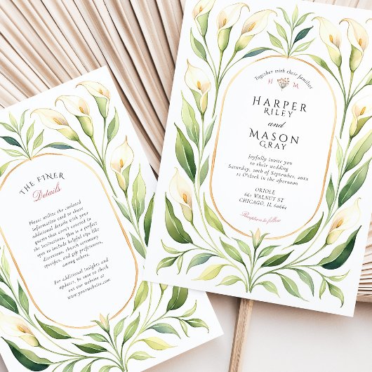 Elegante Calla Lily Waterverf gouden bruiloft uitn Kaart