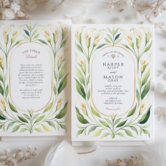 Elegante Calla Lily Waterverf gouden bruiloft uitn Kaart