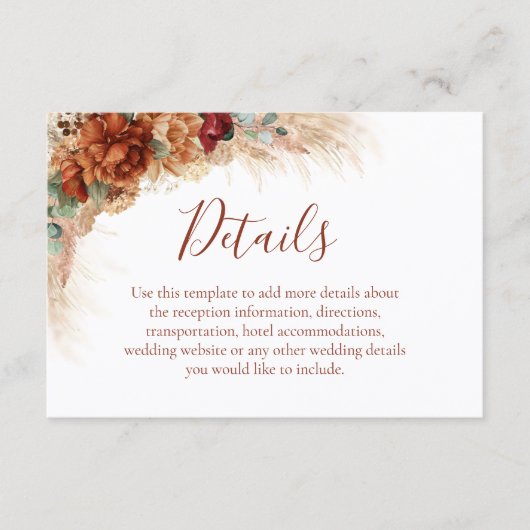 Elegante Calligrafie Boho Trouwdetails Kaart (Voorkant)