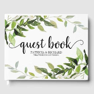 Elegante Calligrafie Botanische Groene Huwelijk Gastenboek