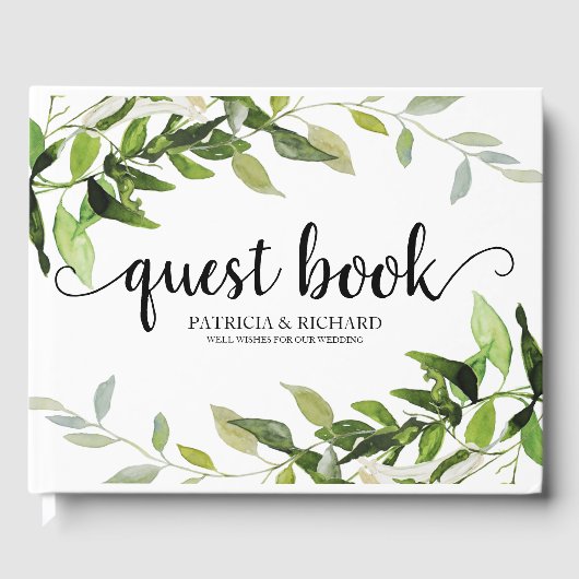 Elegante Calligrafie Botanische Groene Huwelijk Gastenboek (Voorkant)