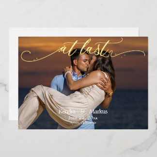 Elegante Calligrafie  Eindelijk foto Bewaar de dat Folie Uitnodiging