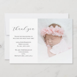 Elegante Calligrafie Foto Baby Shower Bedankkaart