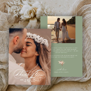 Elegante Calligrafie Foto Bruiloft Salie Kleur Bedankkaart
