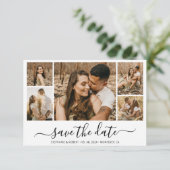 Elegante Calligrafie Foto Collage Save The Date (Staand voorkant)