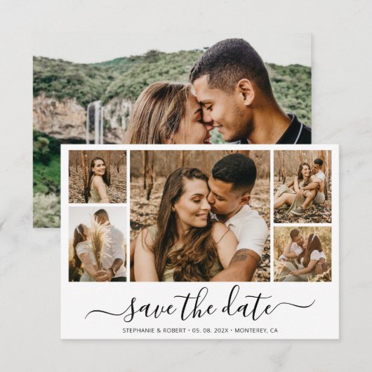 Elegante Calligrafie Foto Collage Save The Date (Voorkant / Achterkant)