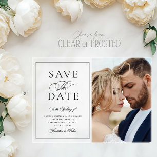 Elegante Calligrafie Foto Huwelijk Save the Date Acryl Uitnodigingen