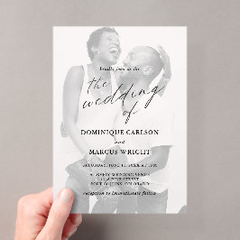 Elegante Calligrafie Foto Moderne Trouwdag Acryl Uitnodigingen