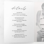 Elegante Calligrafie Foto Moderne Trouwdag Drieluik Uitnodiging (Binnenzijde eerst)
