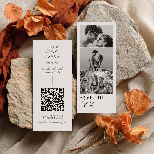 Elegante Calligrafie Fotostrip met QR-code Save The Date