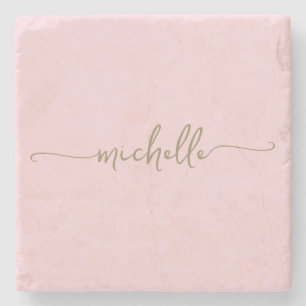 Elegante Calligrafie Gouden Schrift Monogram Naam Stenen Onderzetter