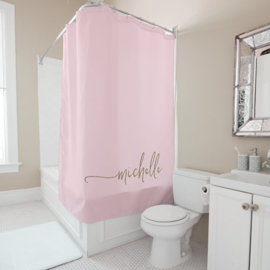 Elegante Calligrafie Gouden Script Monogram Blush Douchegordijn (In situ)