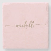 Elegante Calligrafie Gouden Script Monogram Naam Stenen Onderzetter (Voorkant)