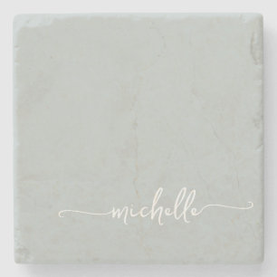Elegante Calligrafie Groene Monogram Naam Schrift Stenen Onderzetter