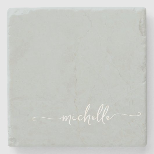 Elegante Calligrafie Groene Monogram Naam Script Stenen Onderzetter (Voorkant)