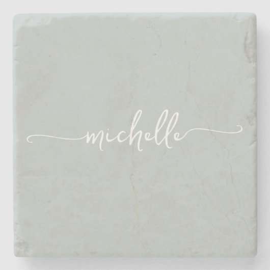 Elegante Calligrafie Groene Script Monogram Naam Stenen Onderzetter (Voorkant)