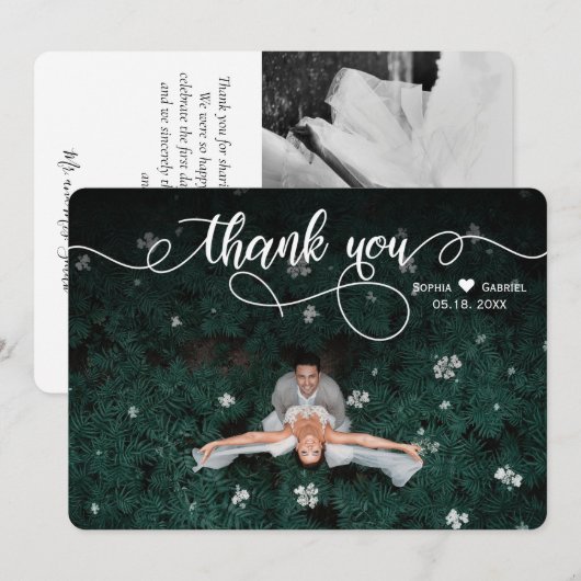 Elegante Calligrafie Moderne Trouwfoto Bedankkaart (Voorkant / Achterkant)