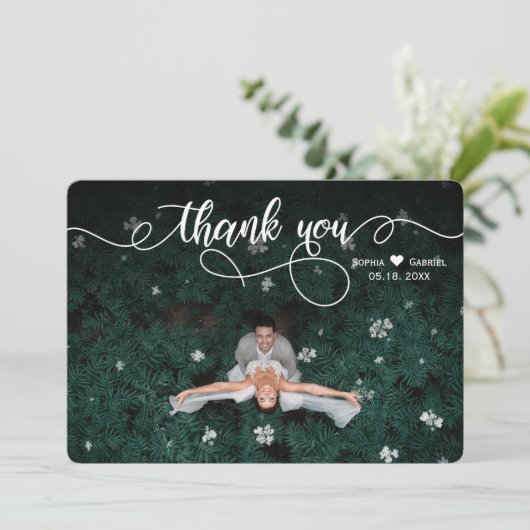 Elegante Calligrafie Moderne Trouwfoto Bedankkaart (Staand voorkant)