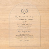 Elegante Calligrafie Monogram Wapenschild Trouwdag Acryl Uitnodigingen (Voorkant)