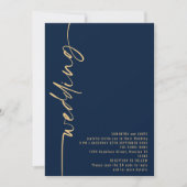 Elegante Calligrafie QR Code Navy Goud Trouwdag Kaart (Voorkant)