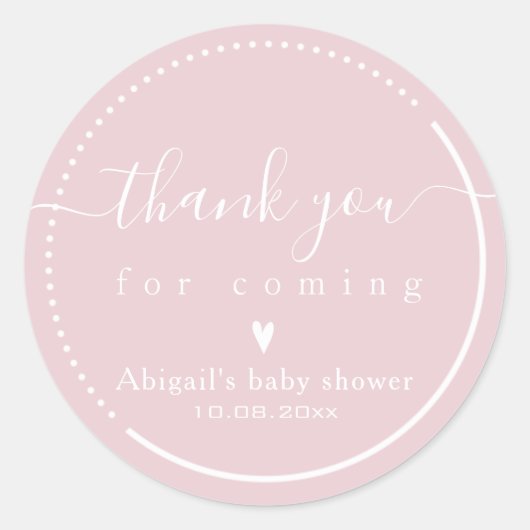 Elegante Calligrafie Roze Baby Shower Bedanktkaart Ronde Sticker (Voorkant)