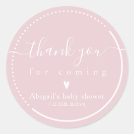 Elegante Calligrafie Roze Baby Shower Bedanktkaart Ronde Sticker