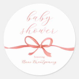 Elegante Calligrafie Roze Strik Meisjes Baby Showe Ronde Sticker