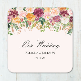 Elegante Calligrafie Rozen Tuin Bloem Bruiloft Kartonnen Onderzetters