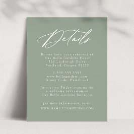 Elegante Calligrafie Sagegroene Trouwdetails Informatiekaartje