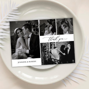 Elegante Calligrafie Schrift Foto Collage Trouwfee Bedankkaart