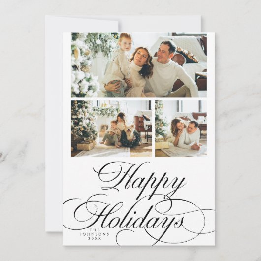 Elegante Calligrafie Script Foto Collage Kerstmis Feestdagenkaart (Voorkant)