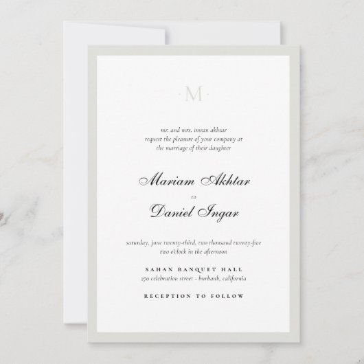 Elegante Calligrafie Script Monogram Witte Trouwda Kaart (Voorkant)