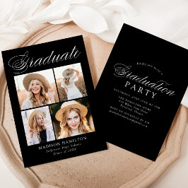 Elegante Calligrafie Zwart 4 Foto Afstudeerfeest Kaart