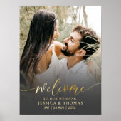 Elegante Calligrafie Zwart & Goud Foto Bruiloft Poster (Voorkant)