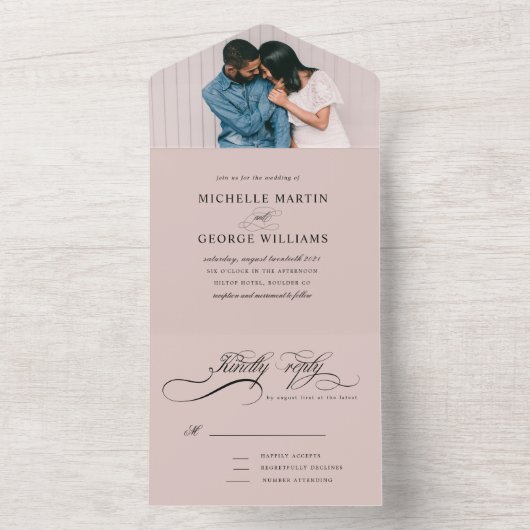 elegante calligrafiesblush (geen ENV nodig) All In One Uitnodiging (Binnen)