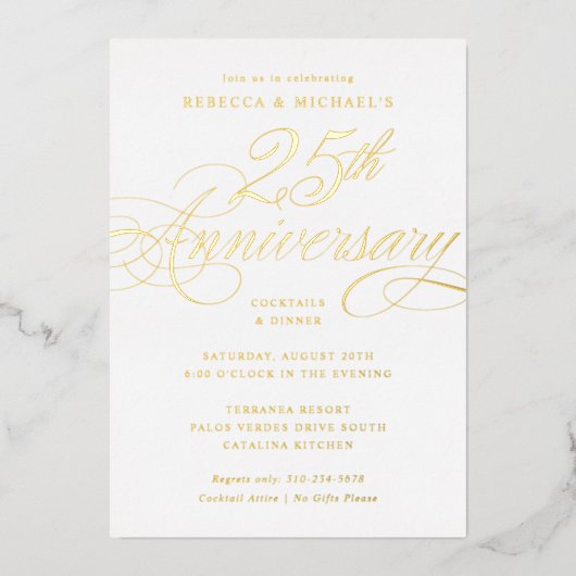 Elegante Calligraphy 25e Verjaardagsfeest Folie Uitnodiging (Voorkant)