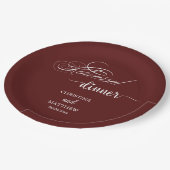 Elegante Calligraphy Bordeaux Receptie Dinner Papieren Bordje (Gekanteld)