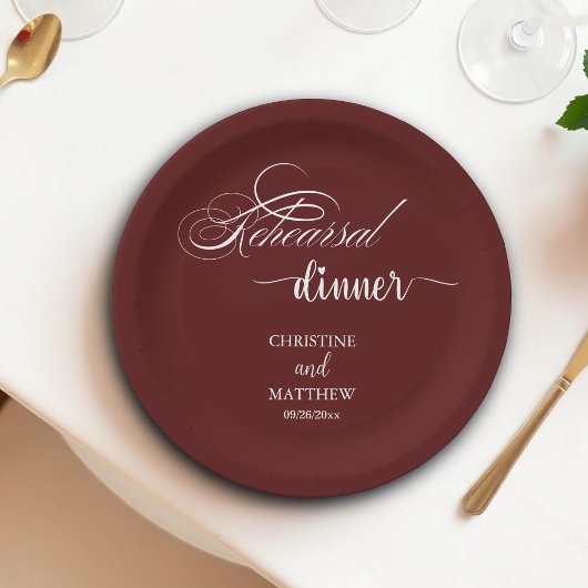Elegante Calligraphy Bordeaux Receptie Dinner Papieren Bordje