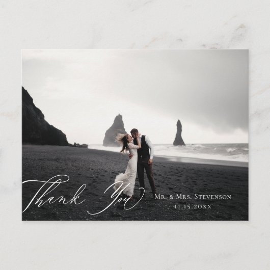 Elegante Calligraphy Bruidsfoto Bedankt Briefkaart (Voorkant)