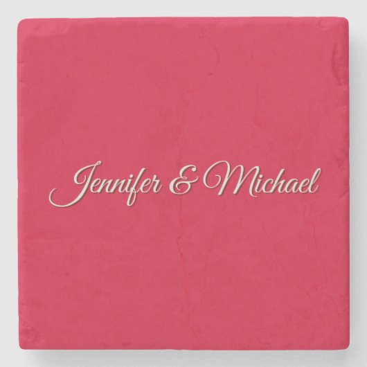 Elegante Calligraphy Chic Rode Kersen Personalized Stenen Onderzetter (Voorkant)