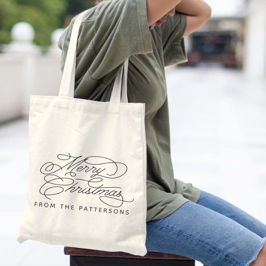 Elegante Calligraphy Familienaam Prettig Kerstf Tote Bag