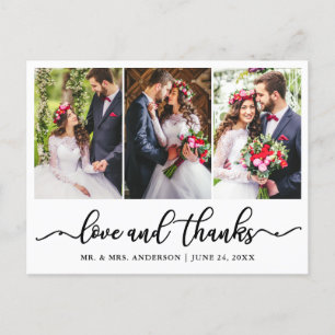 Elegante Calligraphy Huwelijk Bedankt 3 Foto Briefkaart