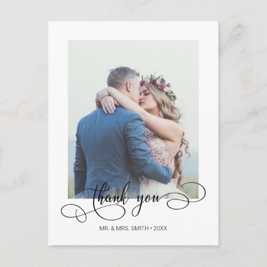 Elegante Calligraphy Huwelijksfoto Dankjewel Briefkaart (Voorkant)