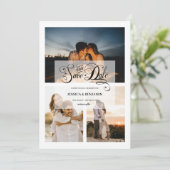 Elegante Calligraphy Nepvelijn Effect 3 Foto Save The Date (Staand voorkant)