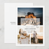 Elegante Calligraphy Nepvelijn Effect 3 Foto Save The Date (Voorkant / Achterkant)