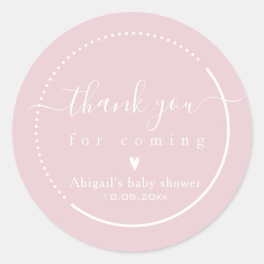 Elegante Calligraphy Roze Baby Shower Bedankje Ronde Sticker (Voorkant)