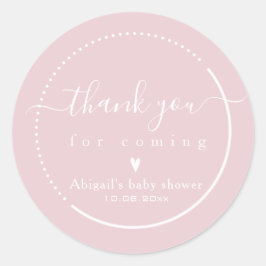 Elegante Calligraphy Roze Baby Shower Dankjewel Ronde Sticker