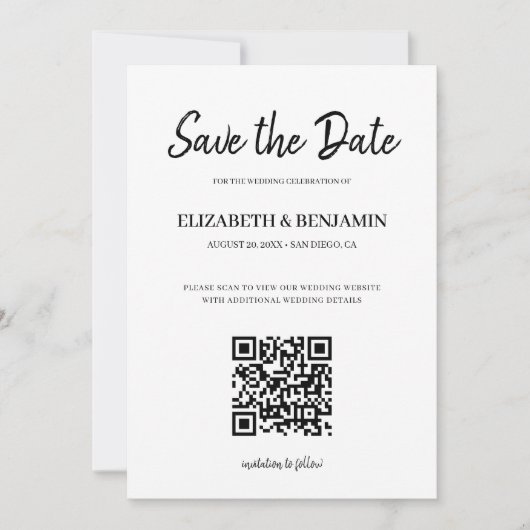 Elegante Calligraphy Script QR Code Foto Save The  Save The Date (Voorkant)