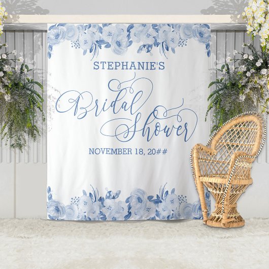 Elegante Calligraphy Stofblauw Bruidsuitnodiging Wandkleed